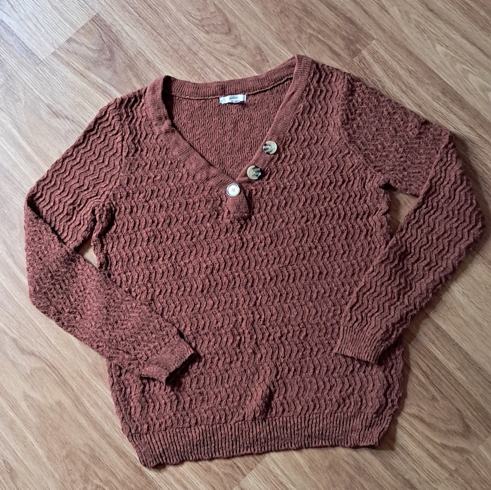 Maurices Brown V-Neck Sweater with Textured Knit